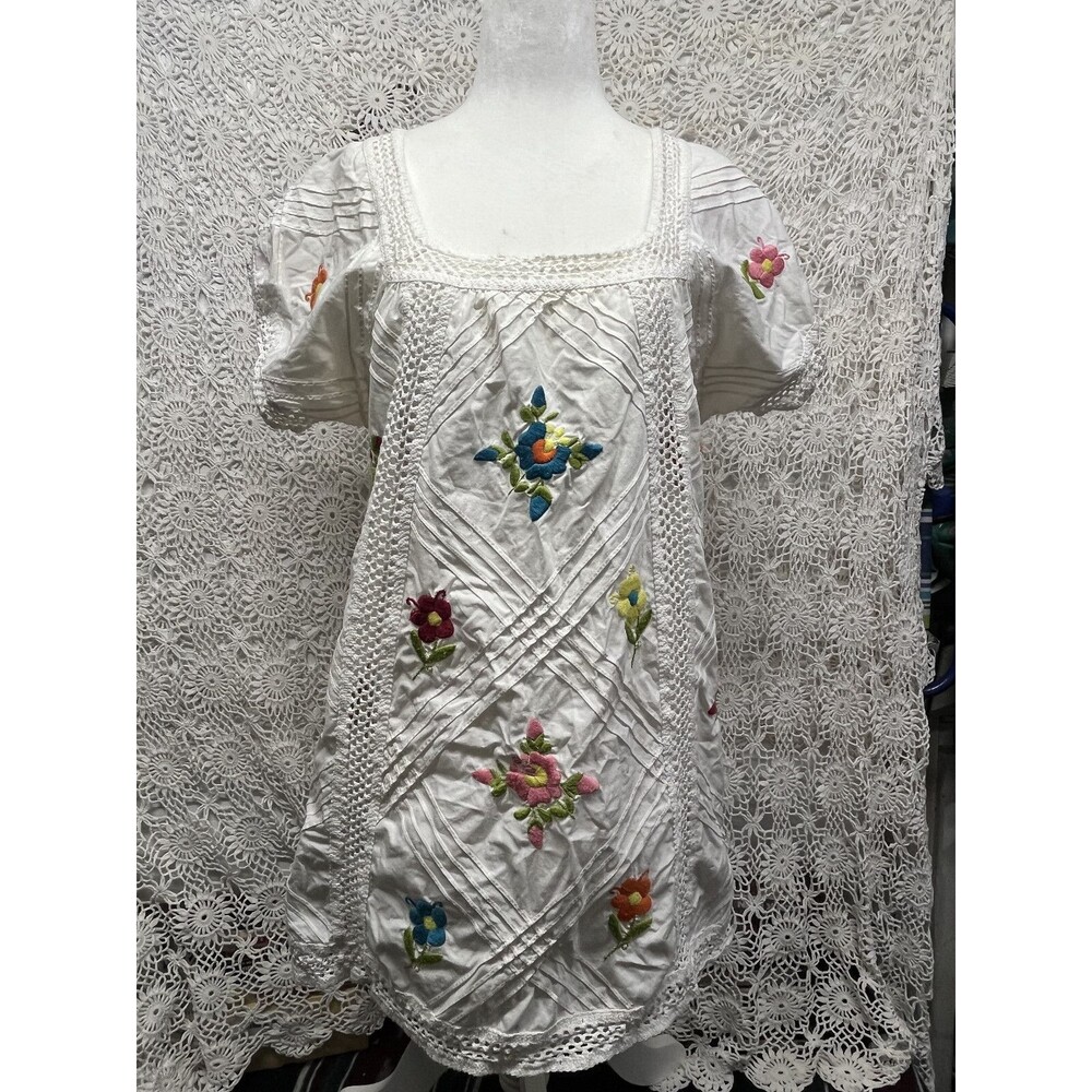 Nanette Lapore White Cotton Floral Peasant Dress Tunic S